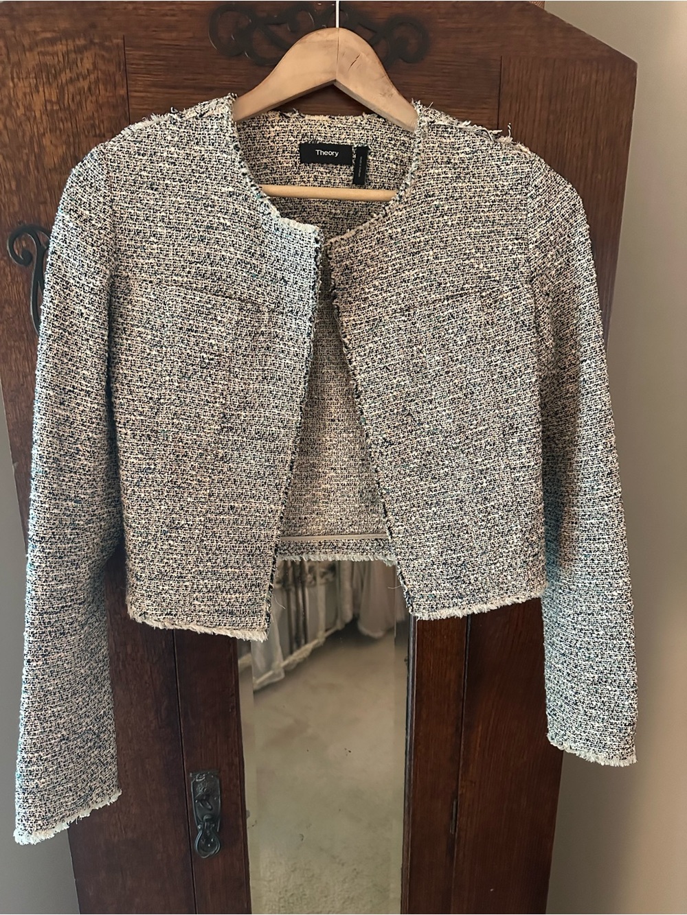 Theory Women’s Tweed Cropped Jacket - Cream Multicolor Size 00 Work Professional